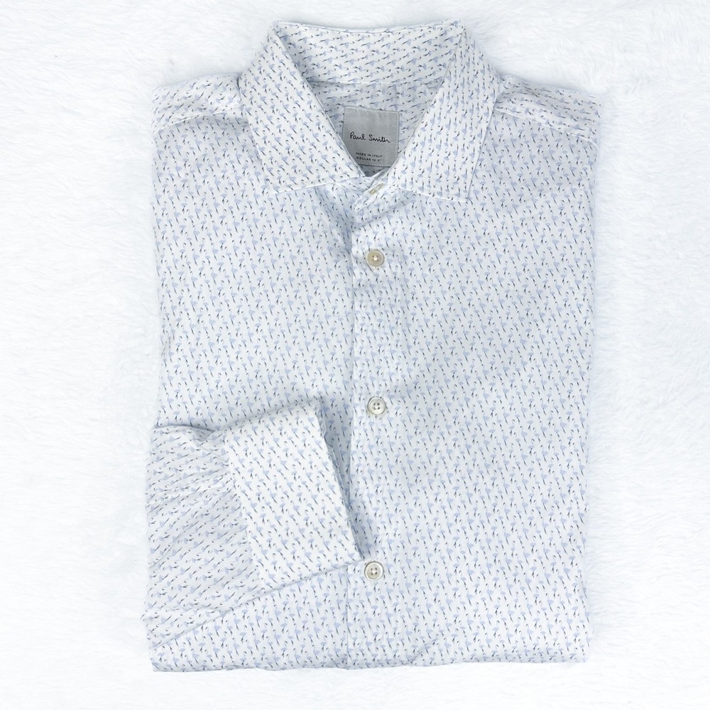 Paul Smith Shirt Mens 16.5 Blue Flamingo Button Up Italy Cotton Dress Shirt EUC